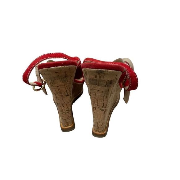 Diane Von Furstenberg DVF 'Julia' Heel in Red Suede Wedge Cork Heels 9.5 - Picture 6 of 11